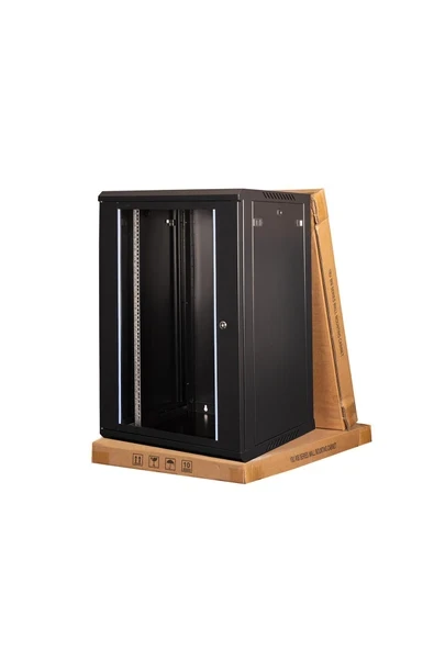- 18U 19\" Duvar Tipi Rack Kabinet – Genişlik: 600 mm | Derinlik: 450 mm – Siyah (Demonte) ürün görseli 1
