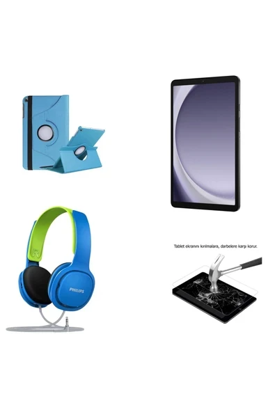 Galaxy Tab A9 8GB RAM/128 GB HAFIZA 8.7 Inch TABLET+TURKUAZ KILIF+MAVİ YEŞİL KULALIK+KIRILMAZ CAM ürün görseli 1