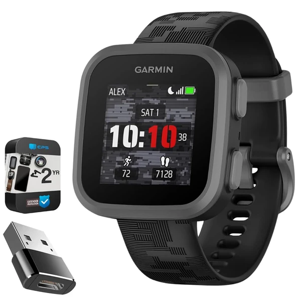 Garmin Bounce Kids Smartwatch Two-way Text & Voice Messaging, Black Camo 010-02448-00 | Resmi ABD Ortak Modeli | Sche with 2 YR CPS Advancedd Protection Pack & Converter Adapt Type C Adaptör ürün görseli 1