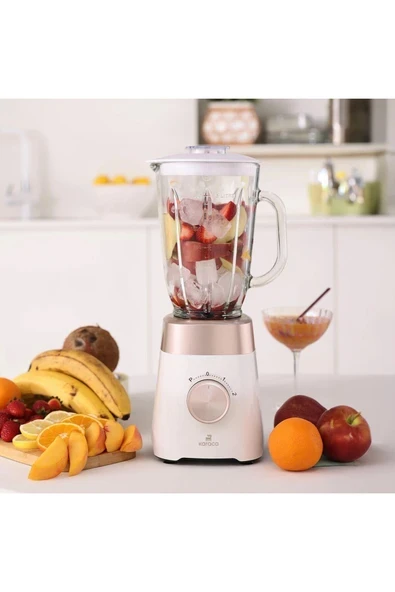 Paslanmaz Çelik Bıçaklar ile Buz Kırıcı 1,5 Lt Cam Sürahili Smoothie Blender Krem ürün görseli 1