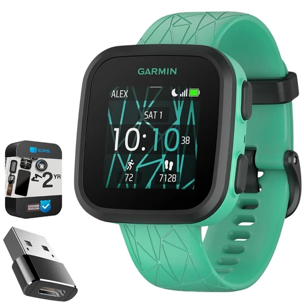 Garmin Bounce Kids Smartwatch Two-way Text & Voice Messaging, Green Burst 010-02448-02 | Resmi ABD Ortak Modeli | Sche with 2 YR CPS Advancedd Protection Pack & Converter Adapt Type C Adaptör ürün görseli 1