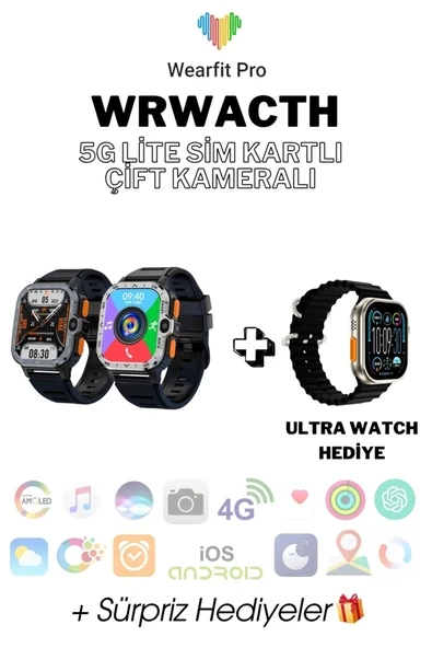 WRWATCH 5G Lite Sim Kart Çift Kamera BTK Yeni Nesil Özellikler 16gb 51mm Akıllı Saat + Ultra Watch ürün görseli 1