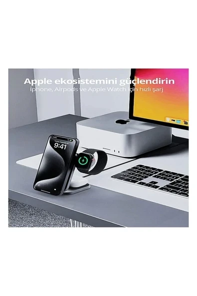 AUKEY LC- MC312- GY Magfusion Z Qi2 15 W Katlanabilir 3'ü 1 Arada Mıknatıslı Kablosuz Şarj Cihazı ürün görseli 1