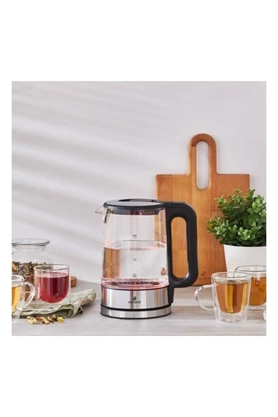 Karaca Paslanmaz Çelik Taban 5 Kademeli Sıcaklık Modu ve LED Işıklı Cam Su Isıtıcısı & Kettle 2200W ürün görseli 1