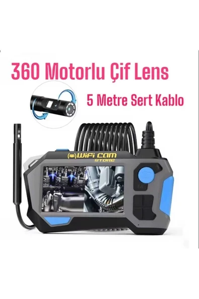 360 Rotasyon Motorlu 5 Metre Çift Lensli Sert Kablolu 1080P Ekranlı Tamirci Kamerası ürün görseli 1