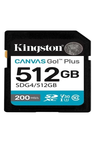 Kingston SDG4- 512GB 512GB Sdxc Canvas Go Plus Gen4 200MB- S C10 Uhs- I U3 V30 Hafıza Kartı ürün görseli 1