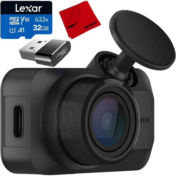 Garmin 010-02899-00 Dash Cam Mini 3 Ultracompact 1080p with 140 Degree Field of View Sche with Lexar 32GB Memory Card, Microfiber Temizlik Kumaşı ve Deco Essentials ürün görseli 1