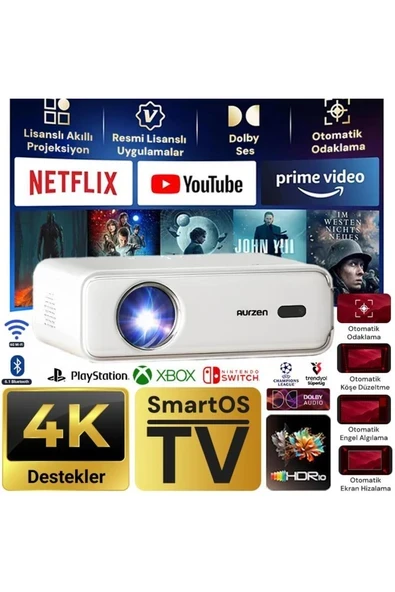 Aurzen D1 Smart TV 4K Destekli Projeksiyon Cihazı +HDR10+Auto Focus+Auto Keystone+6G WiFi+6.1 ürün görseli 1
