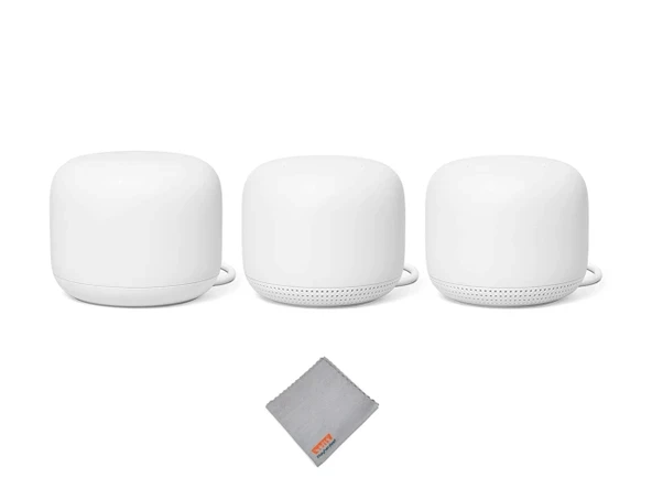 Nest WiFi Yönlendirici ve 2 Nokta - Akıllı Hoparlörlü WiFi Genişletici - Google WiFi ile Çalışır (3 Paket) Beyaz ürün görseli 1