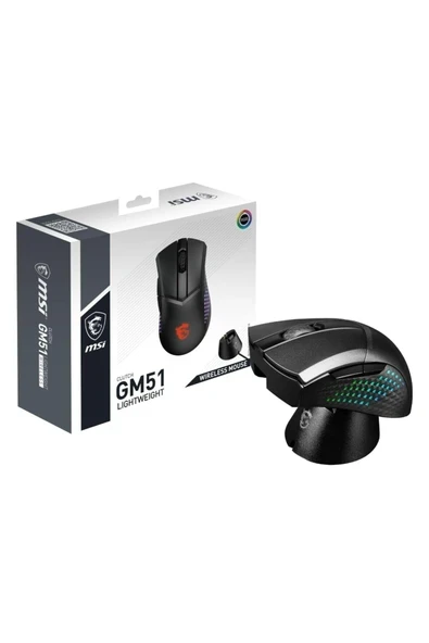 MSI GG CLUTCH GM51 LIGHTWEIGHT WIRELESS GAMING MOUSE MAX 26000 DPI OPTIK SENSOR 7KEY WITH WHEEL RGB LED MYSTIC LIGHT KABLOSUZ OYUNCU FARESI ürün görseli 1