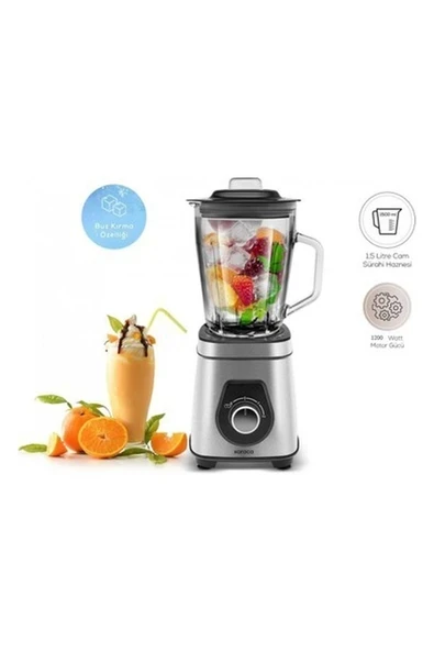 6 Lı Çelik Bıçaklı Buz Kırma Fonksiyonlu Cam Sürahili 1200W Inox Smoothie Blender ürün görseli 1