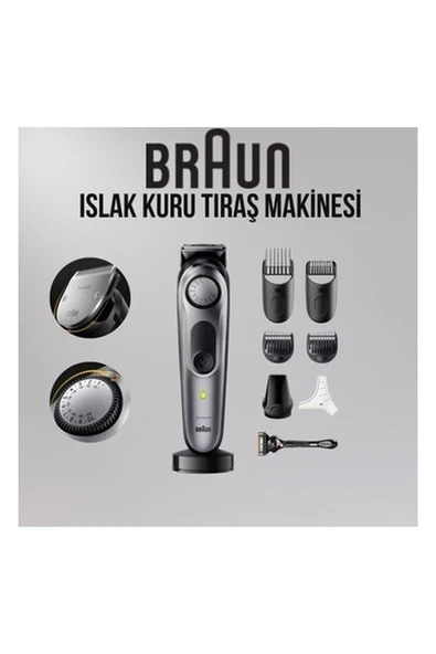 Braun Sakal Düzeltici/ saç Kesme Makinesi Profesyonel 40 Ayar Şarj Istasyonu Seyahat Çantası Sakal Şablonu 100 Dakika Kablosuz Çalışma Süresi Su Geçirmez ürün görseli 1
