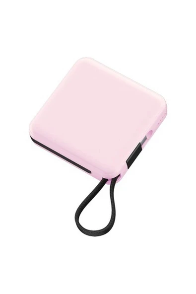 Raptic Lightning ve Type-C Kablolu Dijital LED Göstergeli Askılı Powerbank 5000 mAh Pembe ürün görseli 1