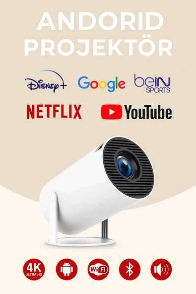Taşınabilir Projektör, 50.000 Saat LED, Wi-Fi, HD Görüntü Kalitesi, Beyaz ürün görseli 1