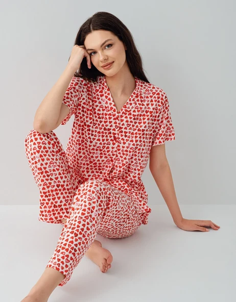 Arnetta 3583 Kadın Kısa Kol Gömlek Yaka Pijama Takımı ürün görseli 1