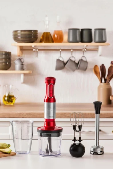 Kırmızı 1500W güçlü cam blender seti, şık ve dayanıklı tasarım ürün görseli 1