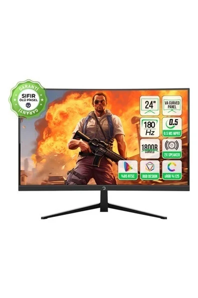 GamePower Vivid T40 24'' Curved RGB 180Hz 0.5ms FHD Va Panel 2x2W Speaker Gaming Monitör (Sıfır Ölü Piksel Garantili) ürün görseli 1