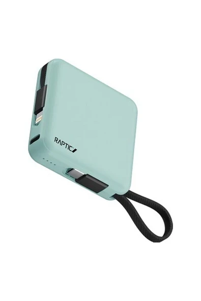 Raptic Lightning ve Type-C Kablolu Dijital LED Göstergeli Askılı Powerbank 5000 mAh Yeşil ürün görseli 1