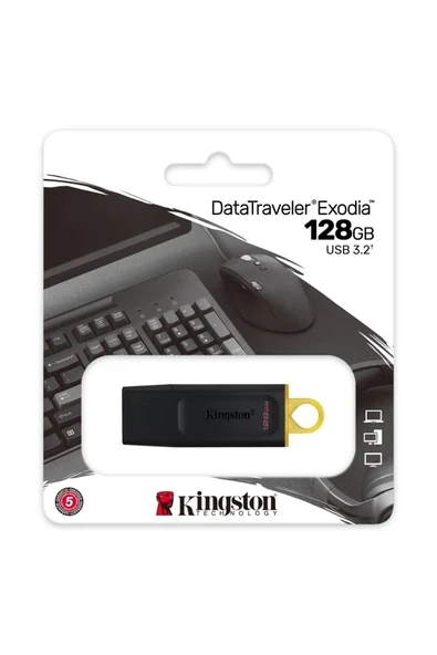 25'Lİ AVANTAJ PAKET 128 GB USB3.2 KINGSTON DATA TRAVELER EXODIA SIYAH/SARI (DTX/128GB) ürün görseli 1
