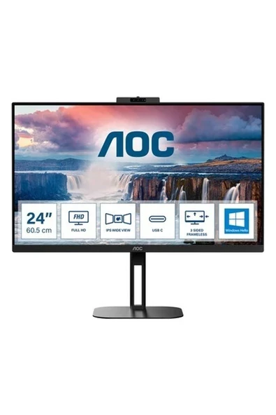 Aoc 24V5CW/BK 23,8" 1ms, 75hz, Full Hd, Hdmı, Dp, Usb, 2X5W Hoparlör, Pivot, IPS Panel Monitör ürün görseli 1