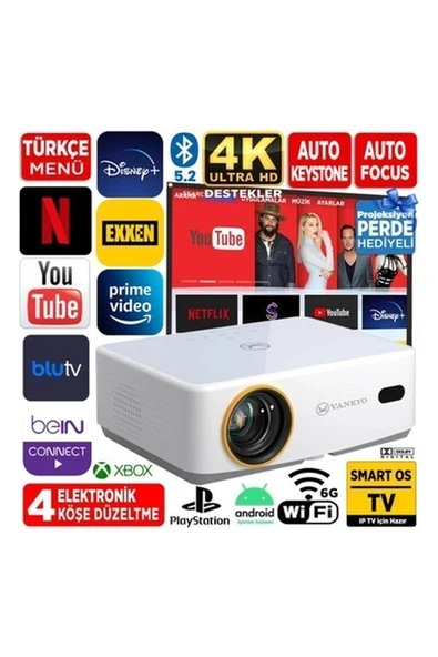 Vankyo Leisure L570B Smarttv 4K Destekli Projeksiyon Cihazı +Auto Focus+Auto Keystone+6g Wifi+5. 2 BLUETOOTH+300 Inç Yansıtma+Dolby Premium Ses Sistemi Beyaz Ps5/ ps4/ xbox ürün görseli 1