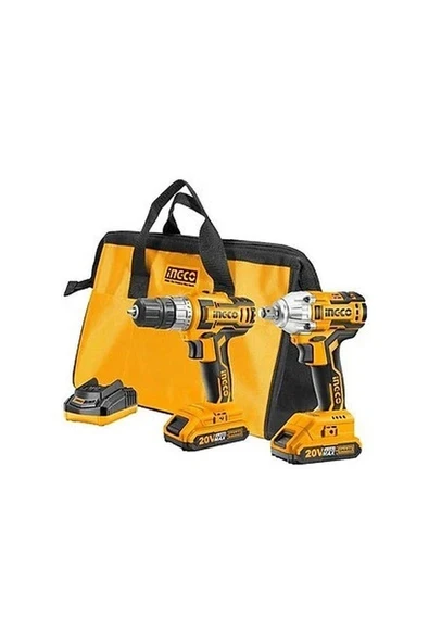 Ingco CKLI2006 20V Lithium-Ion 2 Li Set Şarjlı Matkap + Vidalama Kömürsüz Motor 2 Bataryalı ürün görseli 1