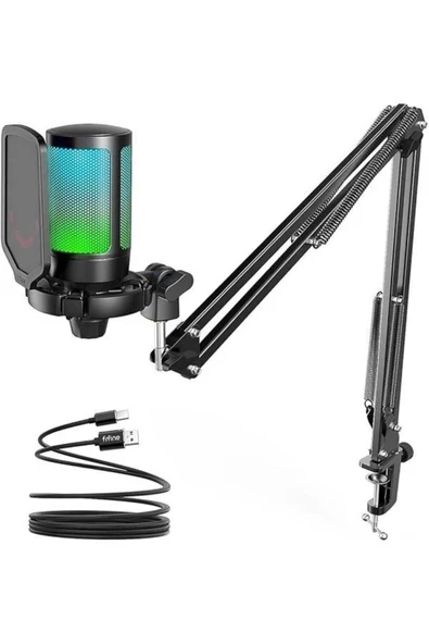 Fifine Ampligame A6T Twitch - Youtuber - Gamer - Tiktok - Yayıncı USB Mikrofon Seti (Siyah) ürün görseli 1