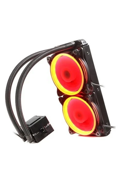 Dark AquaForce W242R Intel 775/1156/1155/1150/1151/2011/2066/1366 AM2/AM2+/AM3/AM3+ Uyumlu Çift Fanlı 240mm Kırmızı LED'li Sıvı Soğutma Sistemi DKCCW242R) ürün görseli 1