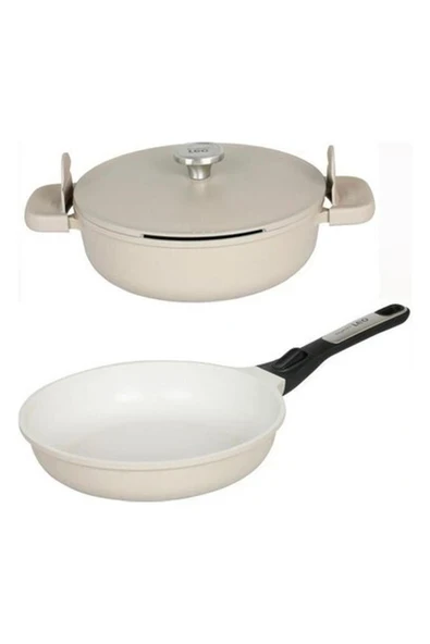 Berghoff Leo Phantom Bej Indüksiyonlu 3 Parça Yanmaz Yapışmaz Alüminyum Döküm 28 cm Tencere Tava Seti ürün görseli 1