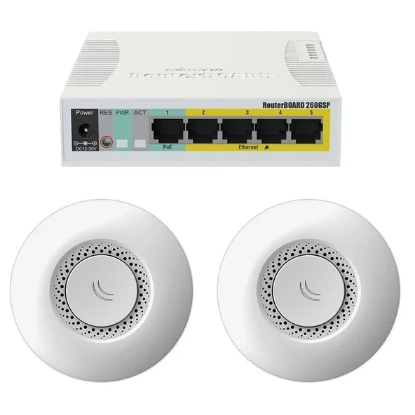 Mikrotik RB260GSP anahtar PoE enjektörü, Gigabit + RBcAP2nD Erişim Noktası PoE (x2) ürün görseli 1