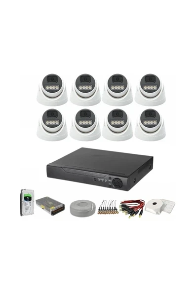8'li Dome Kamera Seti 2mp 3.6mm Full Color Serisi ürün görseli 1