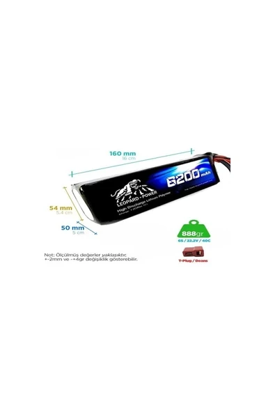 Leopard Power 6200 Mah 22. 2V 6s 40C Lityum Polimer Lipo Batarya Pil T Plug ürün görseli 1