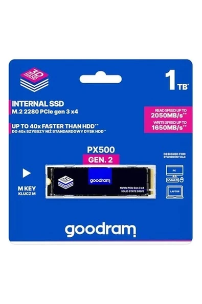 Goodram 1TB PX500 Gen3x4 M.2 NVMe SSD (2050MB Okuma / 1650MB Yazma) ürün görseli 1