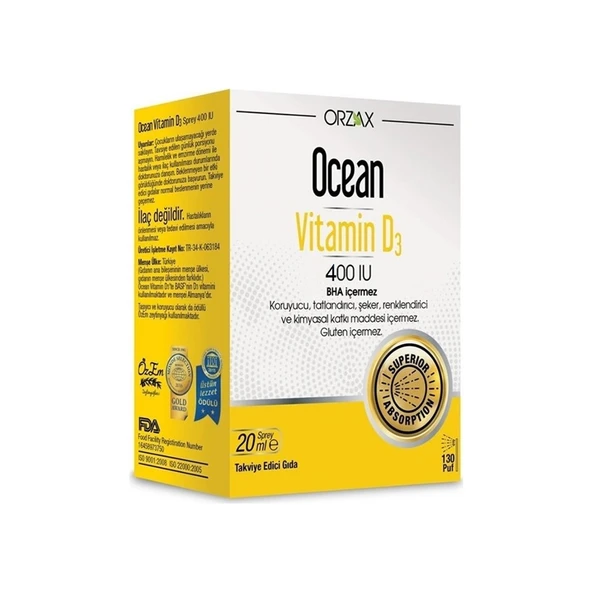 Orzax Ocean Vitamin D3 400 IU Sprey 20 ml ürün görseli 1