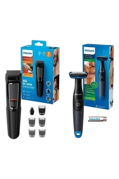 Philips Saç Sakal Düzeltme Şekillendirme ve Vücut Tıraş Makinesi Pilli 2in1 Paket ürün görseli 1