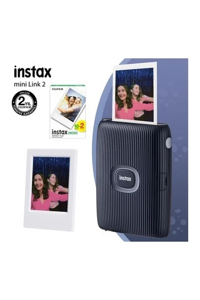 Fujifilm Instax Mini Link 2 Uzay Mavisi Akıllı Telefon Yazıcısı 20LI Mini Film ve Çerçeve ürün görseli 1