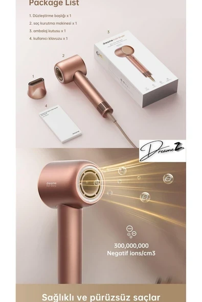 Drmz En Güçlü Glory Saç Kurutma Makinesi Rose, Hızlı Kurutma, Negatif Iyonik Fön Makinesi,1100 W ürün görseli 1