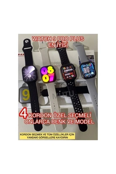 Hk9 Pro Plus (4 Kordon Özel Seçmeli) Son Model Amoled Watch9 Iphone Android Erkek Kadın Akıllı Saat ürün görseli 1