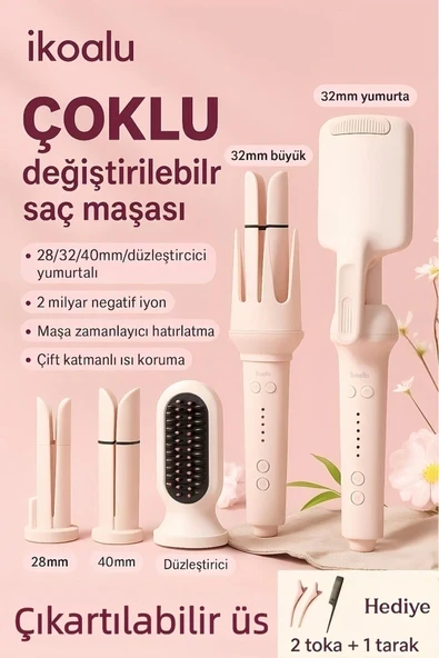 Pembe 5'li Çok Fonksiyonlu Otomatik Saç Maşası, Negatif İyonlar ile Güzel Saçlar ürün görseli 1