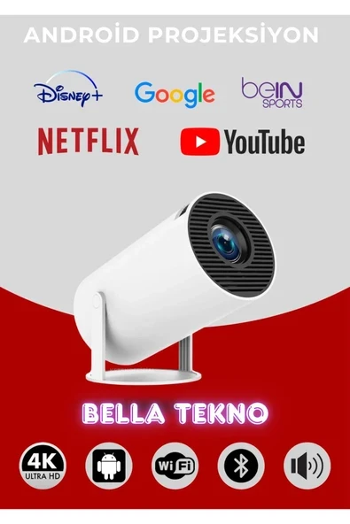 Taşınabilir Android Projektör, Wi-Fi, HDMI, USB girişli, renkli ekranlı eğlence cihazı ürün görseli 1