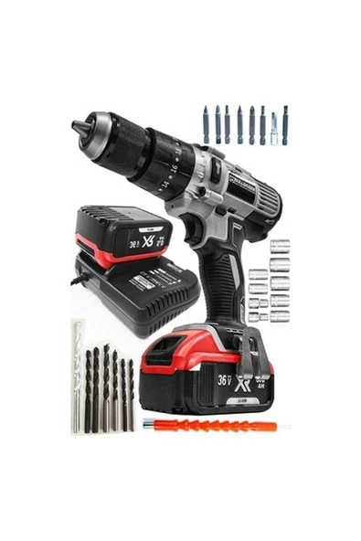Bulldozer  36V Darbeli Akülü Şarjlı Vidalama Matkap 5AH 13MM Metal Mandren Çift Akülü Redmax ürün görseli 1