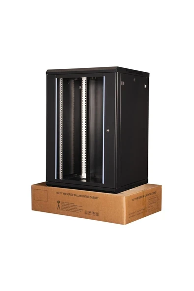 - 18U 19\" Duvar Tipi Rack Kabinet – Genişlik: 600 mm | Derinlik: 600 mm – Siyah (Demonte) ürün görseli 1