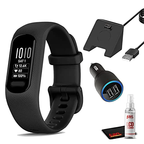 Garmin vivosmart 5 Fitness Tracker (Black) Heart Rate Monitor & Sleep Tracker, Phone GPS şarj Base & 6Ave Travel Kit ürün görseli 1
