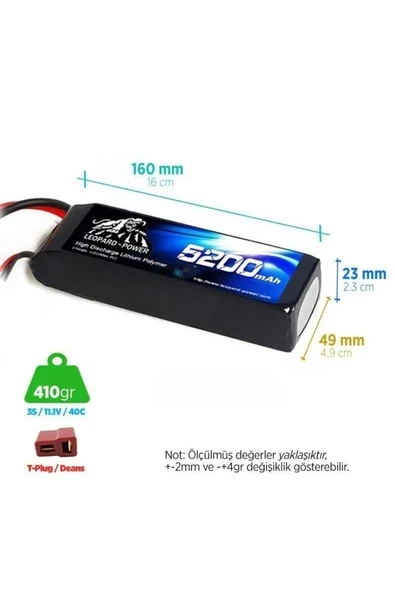 Leopard Power 5200 Mah 11. 1V 3s 40C Lityum Polimer Lipo Batarya Pil T Plug ürün görseli 1