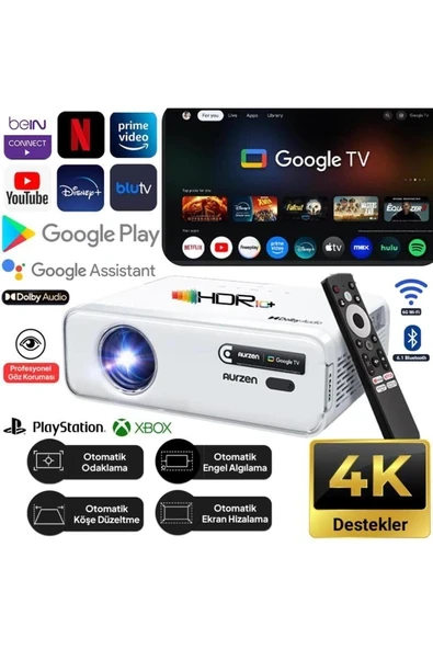 Aurzen D1G Android Google TV 4K Destekli Projeksiyon Cihazı +HDR10+Auto Focus+Auto Keystone+6 ürün görseli 1