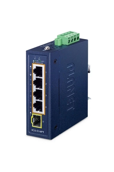 Compact Industrial 4-Port 10/100/1000T 802.3at PoE + 1-Port 100/1000X SFP Ethernet Switch ürün görseli 1