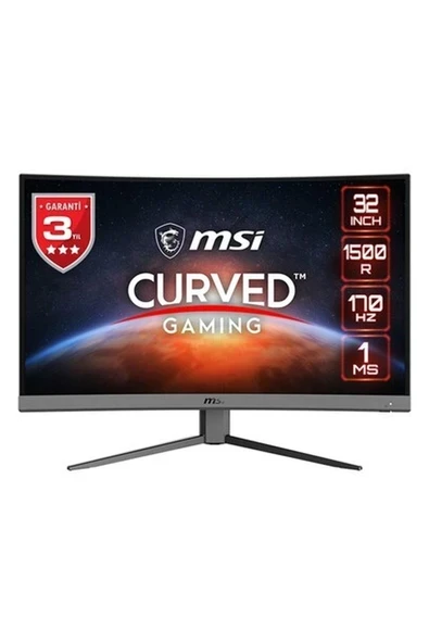 MSI 31.5" G32C4 E2 1920x1080 (FHD) 16:9 CURVE 1500R VA 170HZ 1MS FREESYNC PREMIUM GAMING MONITOR ürün görseli 1