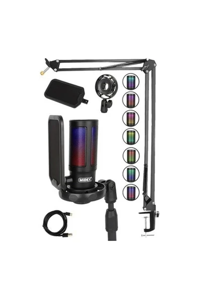 V6 Rgb Set USB Oyuncu ve Yayıncı Mikrofonu Condenser Stüdyo (Kayıt Gaming Tiktok Twitch Canlı Yayın Discord Youtube) ürün görseli 1
