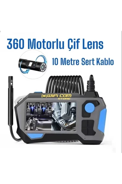 360Rotasyon Motorlu 10 Metre Çift Lensli Sert Kablolu 1080P Ekranlı Tamirci Kamerası ürün görseli 1