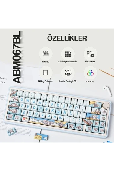 Cidoo ABM067 Nebula Programlanabilir Esports Rgb Mekanik 3 Mode Kablosuz Klavye (Mavi) ürün görseli 1